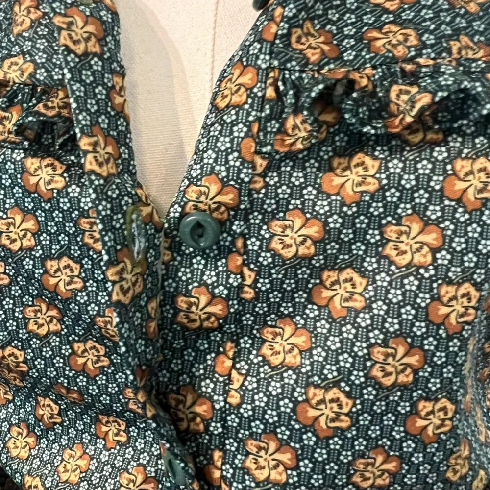 Vintage 70s 80s Floral Ruffle Midi Dress Womens medium - Picture 10 of 11